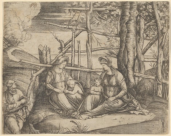 The Virgin and Child with Saint Elizabeth and John the Baptist in a landscape, St Joseph at the left by Jacopo de' Barbari