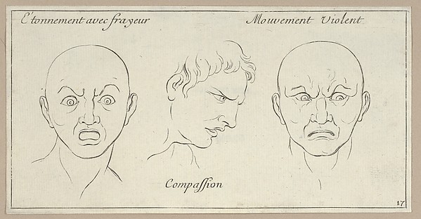Étonnement avec frayeur, Compassion, Mouvement Violent (from Caractères des passions, gravés sur les desseins de l'illustre Monsieur le Brun)