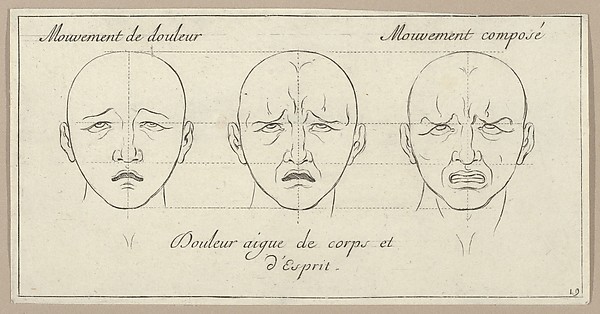 Mouvement de douleur, Douleur aigue de corps et d'Esprit, Mouvement composé (from Caractères des passions, gravés sur les desseins de l'illustre Monsieur le Brun)