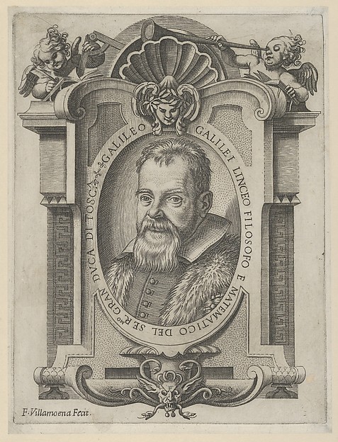Portrait of Galileo Galilei set within an elaborate cartouche
