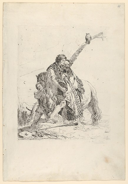 Three Men standing beside a Horse, from the Scherzi