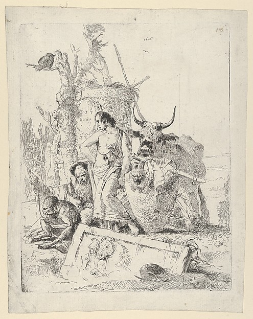 Young Shepherdess and old man with a Monkey, from the Scherzi