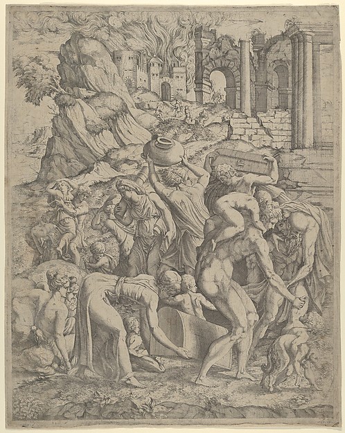 People Fleeing a Burning City