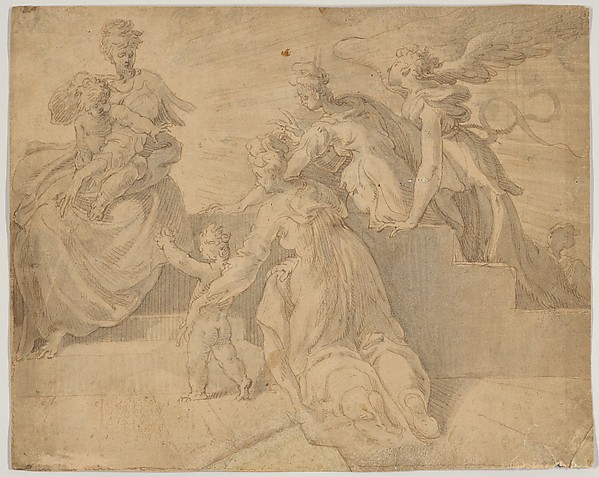 Madonna and Child with the Infant Saint John the Baptist, Three Women, and an Angel by Adriaan de Weerdt