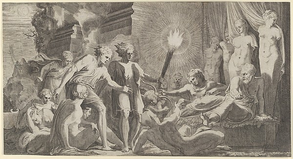 Hercules surprising Fanus who mistook him for Omphale