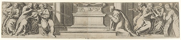 A King Kneeling Before an Altar