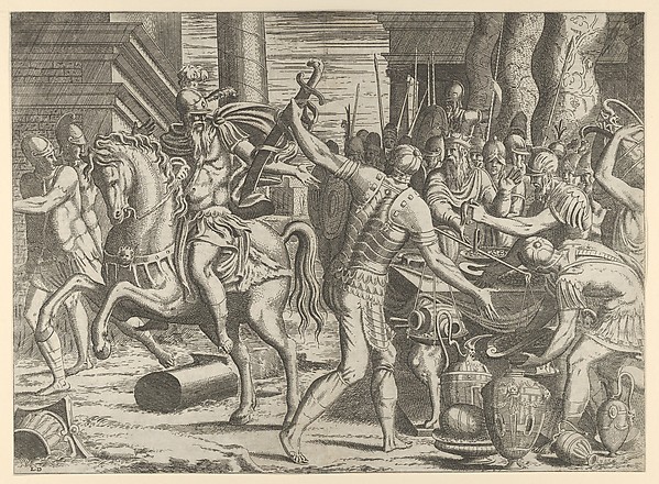 Brennus throwing his sword on the scales before Camillus