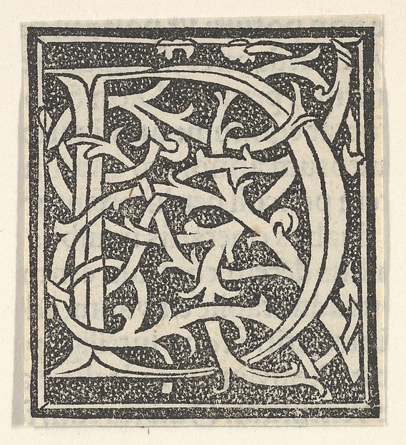 Initial letter D on patterned background