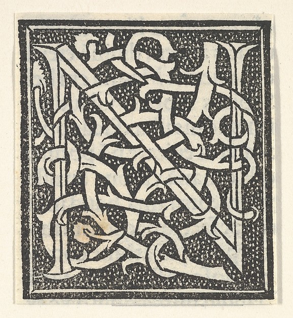 Initial letter N on patterned background