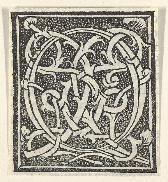 Initial letter Q on patterned background