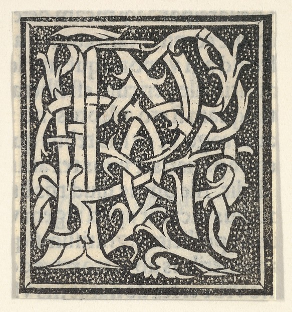Initial letter P on patterned background