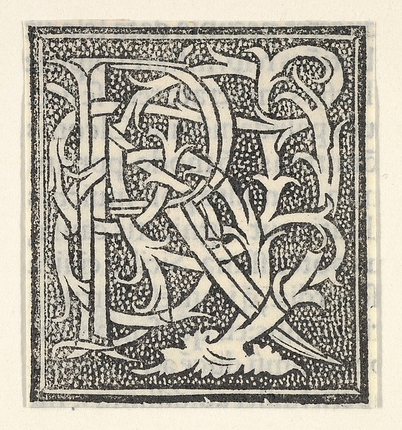 Initial letter R on patterned background