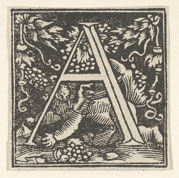 Initial letter A with putto