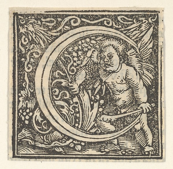 Initial letter C with putto