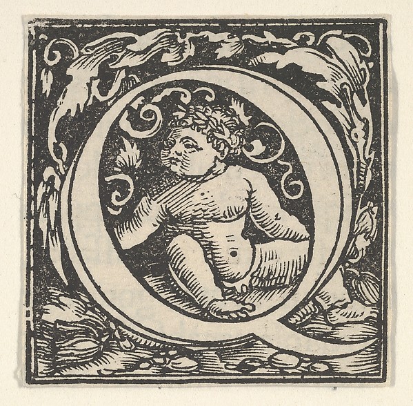 Initial letter Q with putto