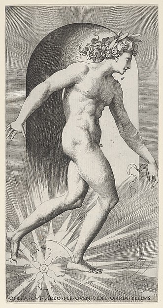 Plate 11: Apollo riding his chariot in a niche, facing right, from "Mythological Gods and Goddesses"