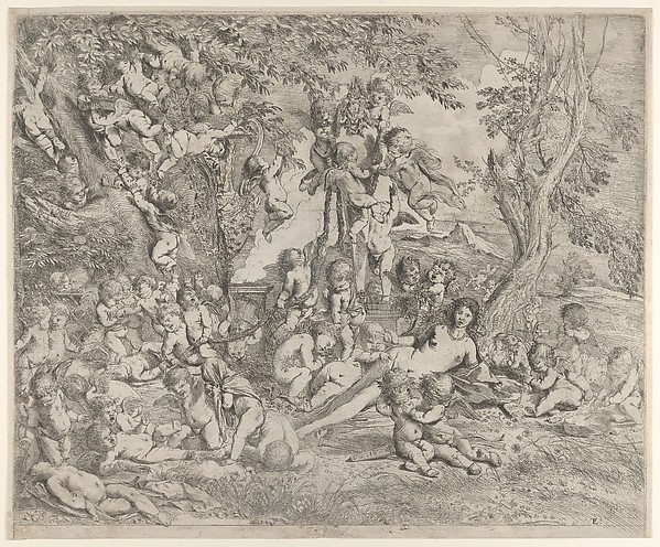 The Garden of Venus who reclines in the centre before a term of Pan and surrounded by cupids