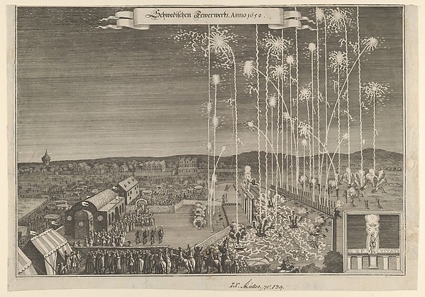 Fireworks given by the Swedish ambassadors to honor Karl Gustav, Count Palatine, executed by Johann Carl, Nuremberg 1650