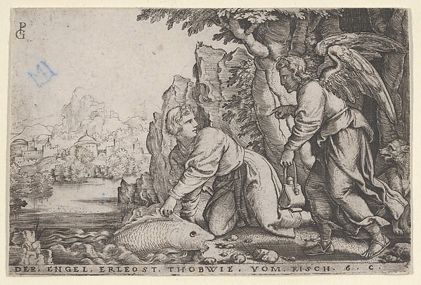 Tobiolus Catches the Fish, from The Story of Tobias by Georg Pencz