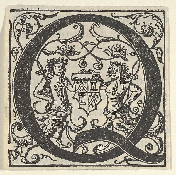 Initial letter Q with coat of arms