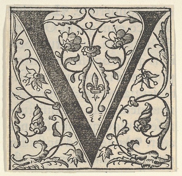 Initial letter V with garlands
