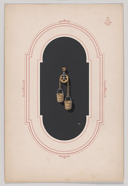 Design for a Gold Earring with Two Buckets and Pulley by Anonymous, French, 19th century, The Metropolitan Museum of Art