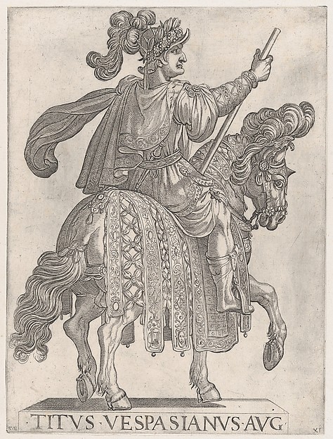 Plate 11: Titus Vespasian on horseback facing right from the 'First Twelve Emperors of Ancient Rome'