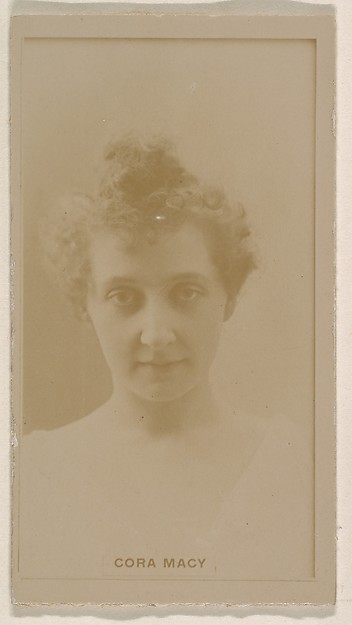 Cora Macy, from the Actresses series (N245) issued by Kinney Brothers to promote Sweet Caporal Cigarettes