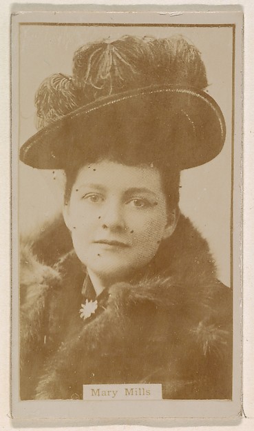 Mary Mills, from the Actresses series (N245) issued by Kinney Brothers to promote Sweet Caporal Cigarettes