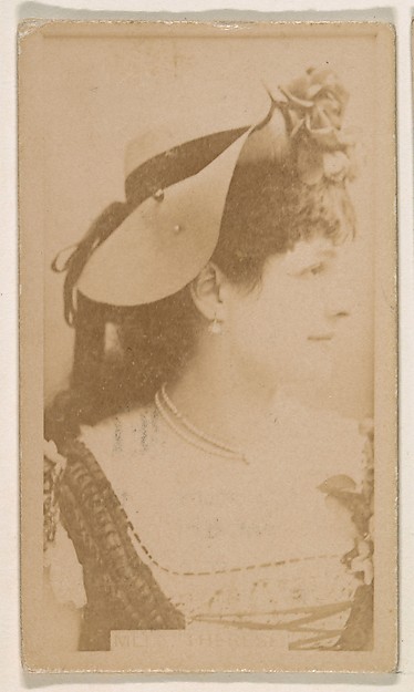 Actress in profile wearing hat with blossoms, from the Actresses series (N245) issued by Kinney Brothers to promote Sweet Caporal Cigarettes