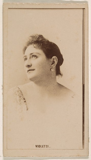 Miss Violetti, from the Actresses series (N245) issued by Kinney Brothers to promote Sweet Caporal Cigarettes