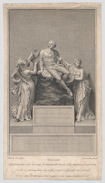 Shakespeare Seated Between the Dramatic Muse and the Genius of Painting, Who is Pointing Him Out as the Proper Subject for Her Pencil