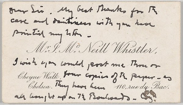 James McNeill Whistler, calling card