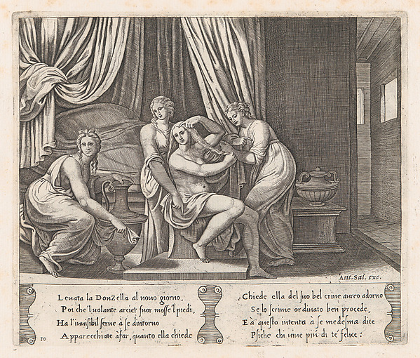 Plate 10: Nymphs dressing Psyche's hair, from "The Story of Cupid and Psyche as told by Apuleius"