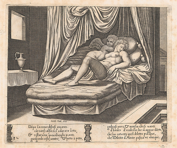 Plate 32: Cupid and Psyche in the nuptial bed, from "The Story of Cupid and Psyche as told by Apuleius"
