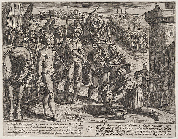 Plate 21: Envoys from Cologne Bring Presents to Civilis, from The War of the Romans Against the Batavians (Romanorvm et Batavorvm societas)