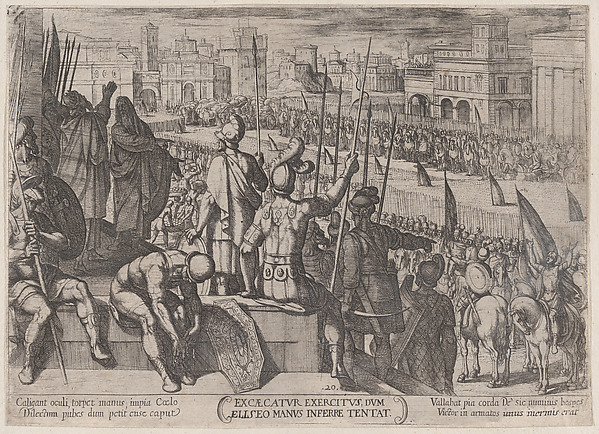 Plate 20: Elisha Bringing the Blinded Syrian Army to the King of Israel, from "The Battles of the Old Testament" by Antonio Tempesta