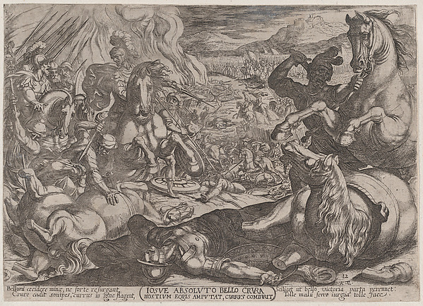 Plate 12: Joshua Mutilates his Enemies' Horses, from "The Battles of the Old Testament" by Antonio Tempesta