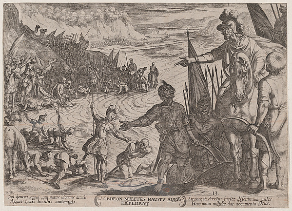 Plate 13: Gideon Choosing his Soldiers, from "The Battles of the Old Testament" by Antonio Tempesta