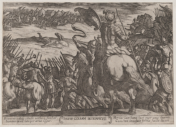 Plate 16: David Killing Goliath, from "The Battles of the Old Testament" by Antonio Tempesta
