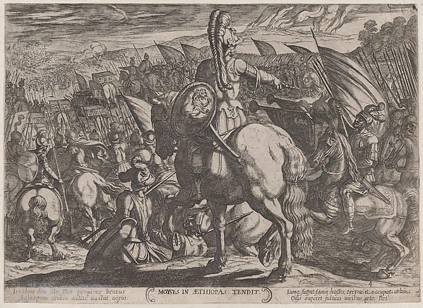 Plate 4: Moses Ordering the Israelites to Attack the Ethiopians, from "The Battles of the Old Testament" by Antonio Tempesta