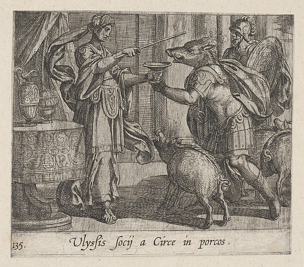 Plate 135: Circe Changing Ulysses' Men into Swine (Ulyssis soci a Circe in porcos), from Ovid's 'Metamorphoses' by Antonio Tempesta, The Metropolitan Museum of Art