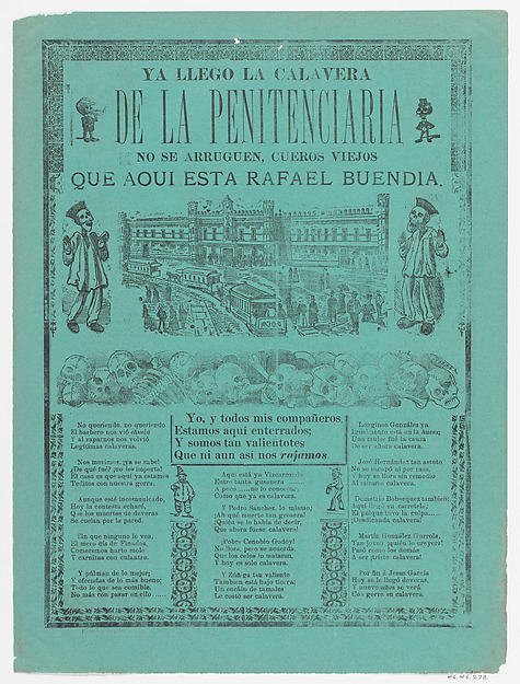 The arrival of the skeletons of the penitentiary (Posada); two skeleton angels in lower corners of verso (Manilla)