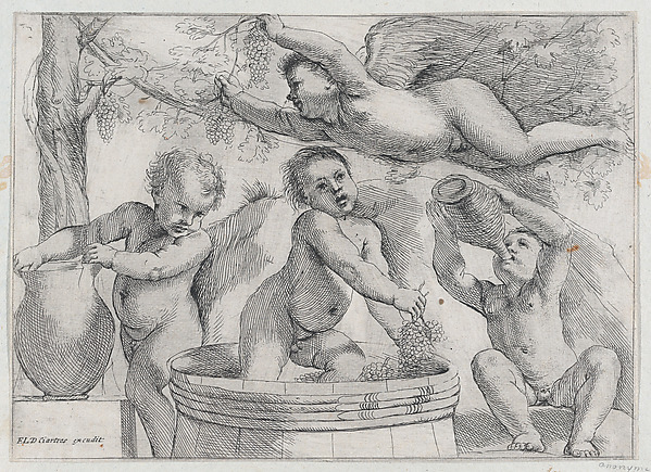 Four Putti Making and Drinking Wine