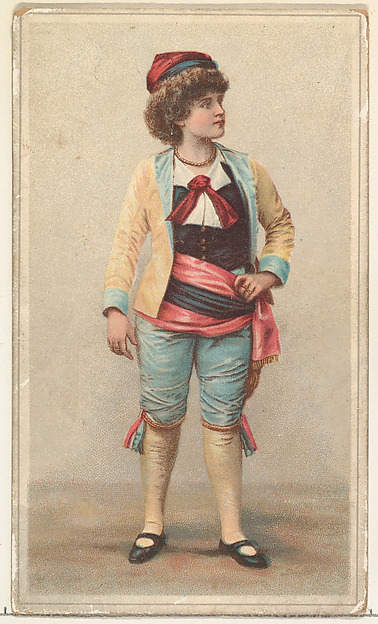 Actress wearing wide pink and black sash, from Stars of the Stage, Second Series (N130) issued by Duke Sons & Co. to promote Honest Long Cut Tobacco