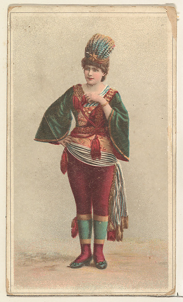 Actress wearing feathered headpiece, from Stars of the Stage, Second Series (N130) issued by Duke Sons & Co. to promote Honest Long Cut Tobacco