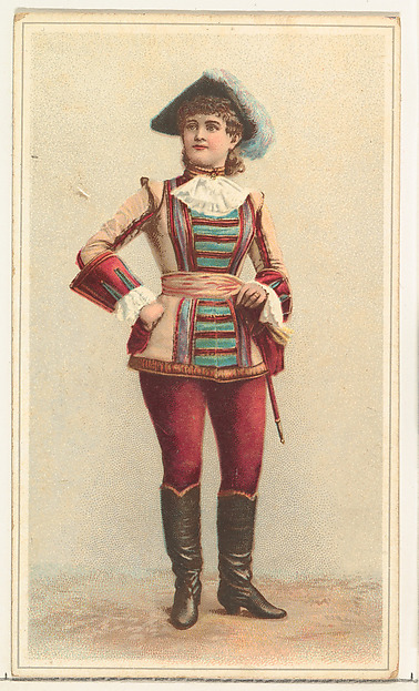 Actress wearing costume with sword and tri-cornered hat, from Stars of the Stage, Second Series (N130) issued by Duke Sons & Co. to promote Honest Long Cut Tobacco