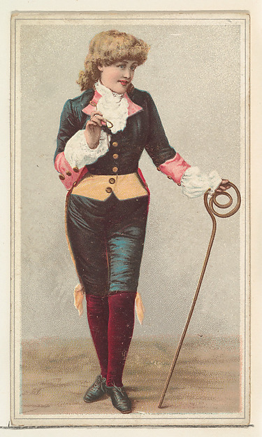 Actress wearing costume with elaborate cane, from Stars of the Stage, Second Series (N130) issued by Duke Sons & Co. to promote Honest Long Cut Tobacco