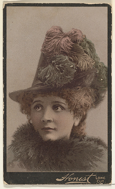 Actress wearing feathered hat, from Stars of the Stage, Third Series (N131) issued by Duke Sons & Co. to promote Honest Long Cut Tobacco
