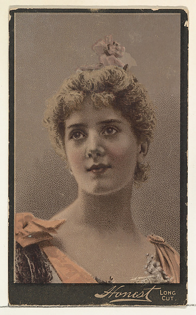 Actress wearing pink flower in hair, from Stars of the Stage, Third Series (N131) issued by Duke Sons & Co. to promote Honest Long Cut Tobacco